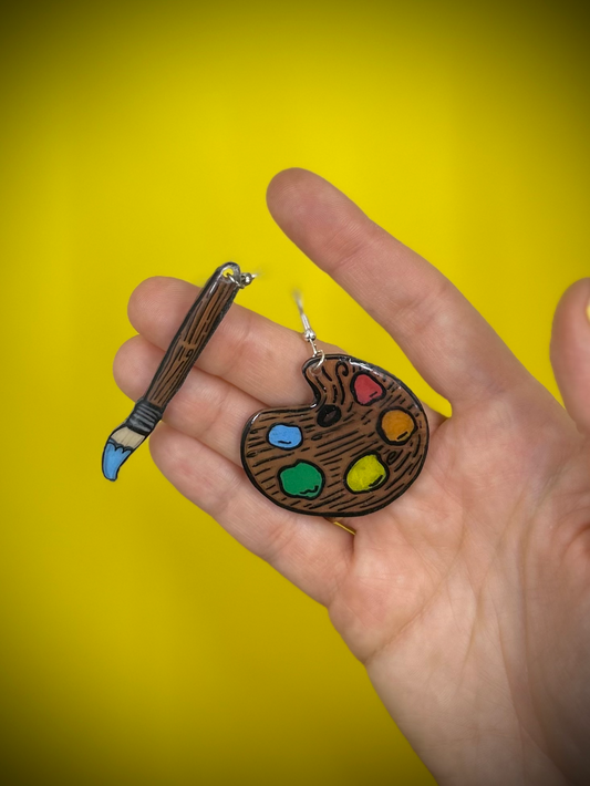 Paint Palette and Brush Earrings