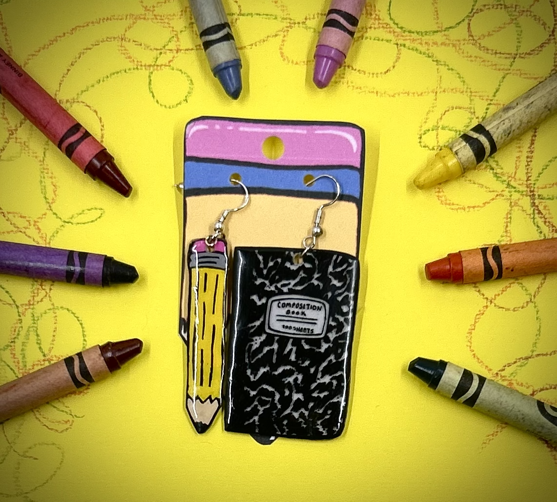 Pencil and Composition Book Earrings