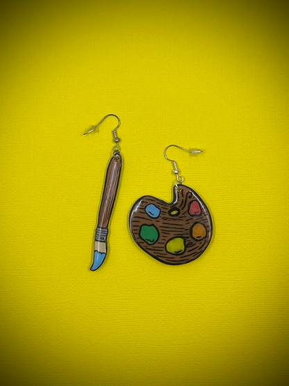 Paint Palette and Brush Earrings