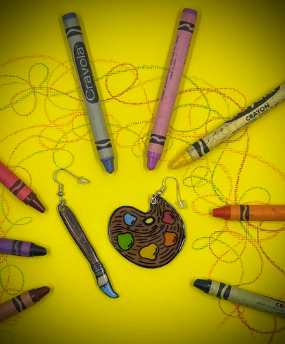 Paint Palette and Brush Earrings